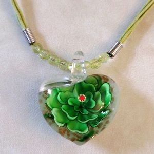 Petals blown glass heart shaped pendant necklace.